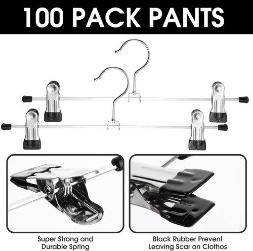 100 Pack Pant Hangers with Clips Adjustable Metal Pants Skirt Hangers Bulk fo... - Picture 5 of 6