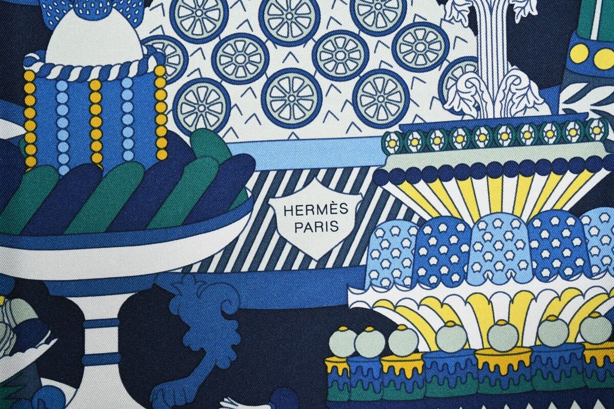 Hermes Scarf La Patisserie Francaise 90 cm silk blue Carre Hermes Scarf La Patisserie Francaise 90 cm silk blue Carre