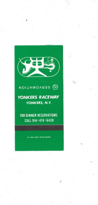 Vintage Matchcover  Yonkers Raceway Yonkers NY