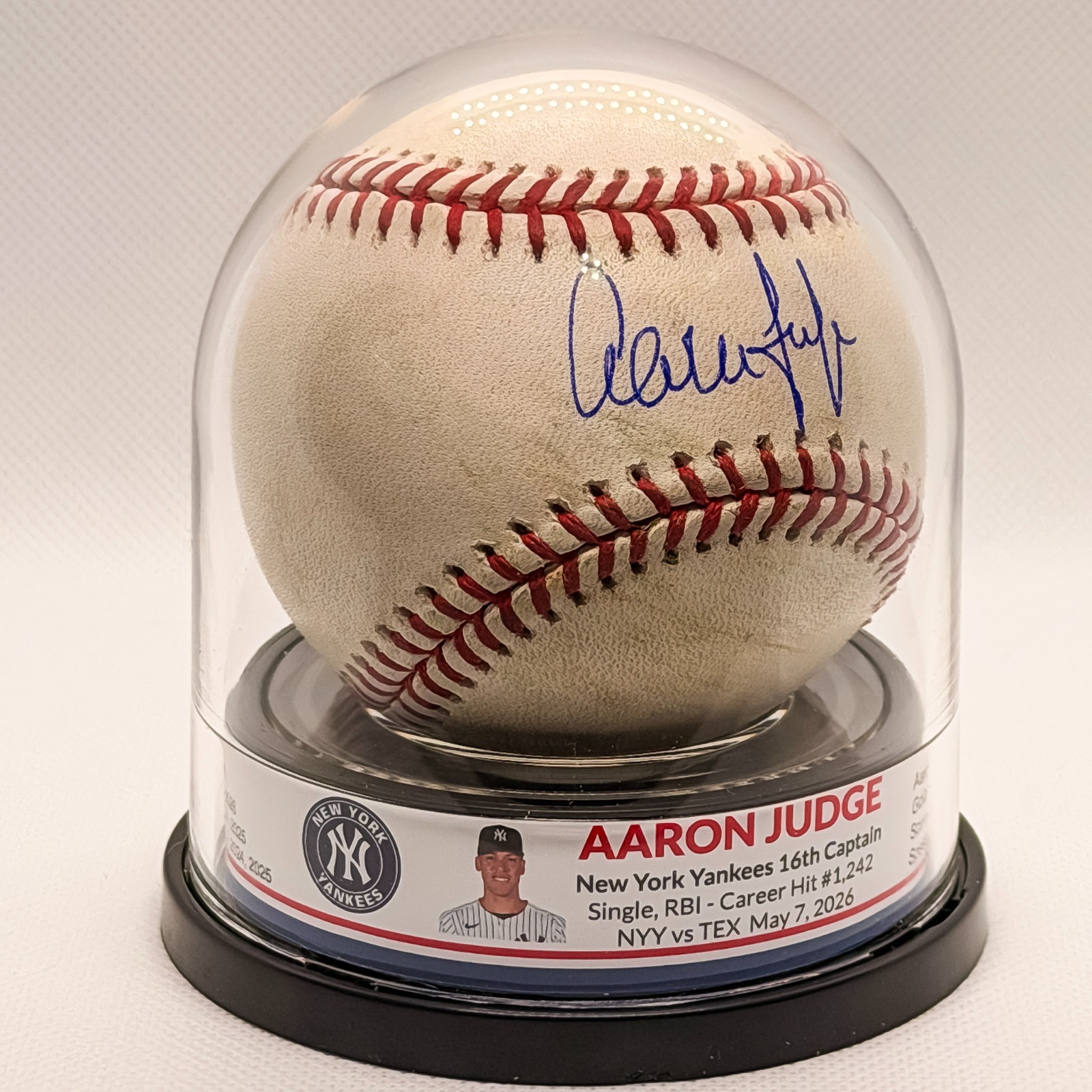 Aaron JUDGE Game Used RBI Single Auto Baseball w/ Lineup Card 2026 MLB Fanatics view 7
