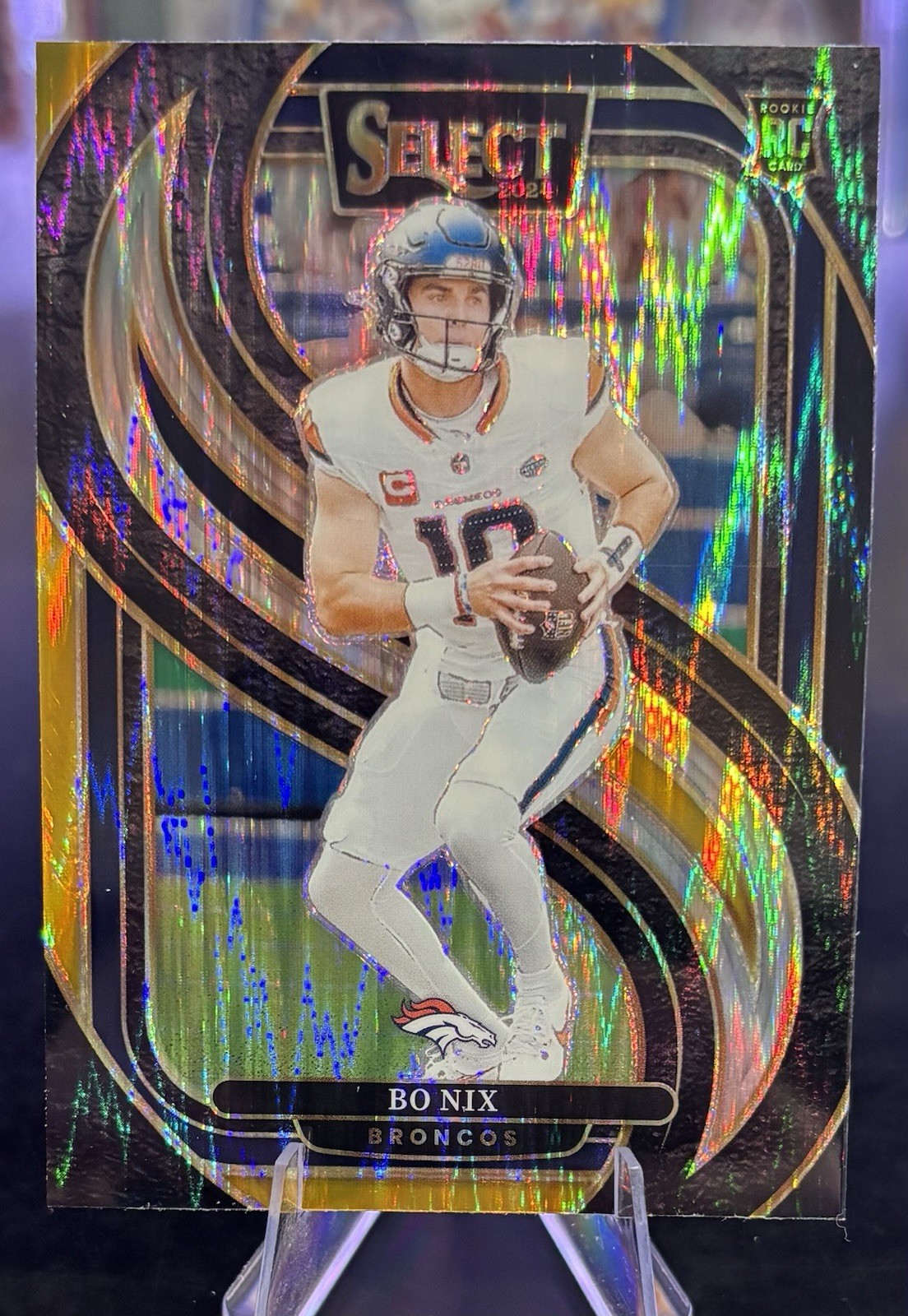 2024 Panini Select - Premier Level Bo Nix #117 Black & Gold Shock Prizm (RC)