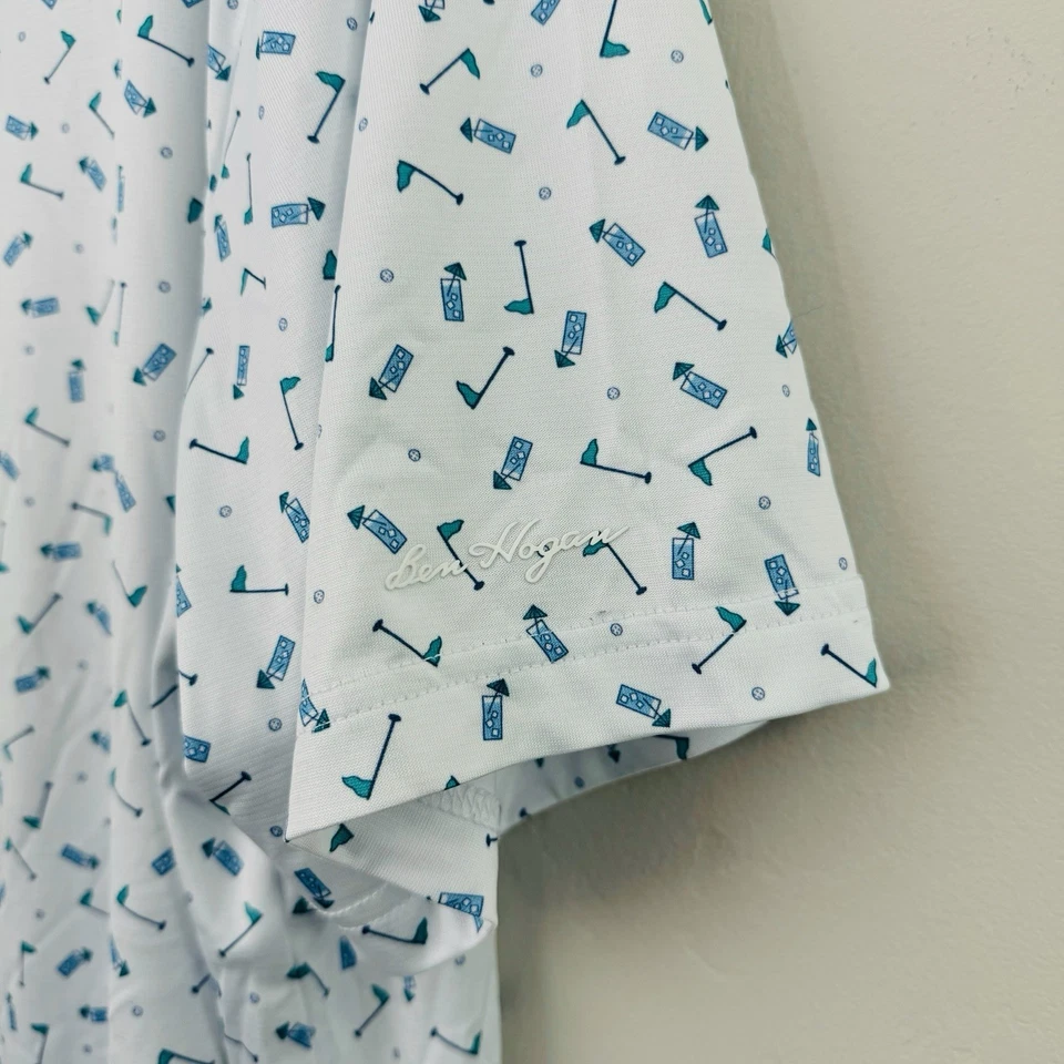 Ben Hogan Performance White And Blue Golf Print Button Up Men’s XL - Image 3 of 4