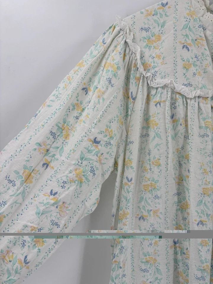 复古 Honors Intimates 睡袍女式大号/XL 白色花卉蕾丝长袖 — 第 3/4 张图片