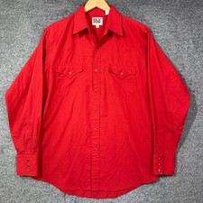 Ely Cattleman Western Shirt Mens Size 15.5 34 Red Pearl Snap Long Sleeve Cowboy