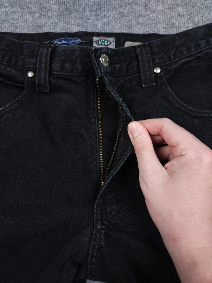 Jeans masculino vintage azul âncora BAGGY 34 x 34 (ADEQUADO PARA 30 x 33) preto manchado Y2K - Imagem 4 de 4