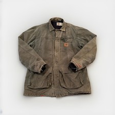 Vintage Carhartt Duck Chore Coat Blanket Lined Distressed USA Workwear Large T