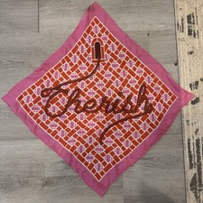 Women's 100 Silk Scarf Pink Orange And White Check Pattern Cherish 23inX23in