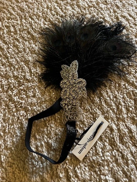 Vintage Handcrafted Feathered Masquerade Mask Elegant Costume Party w/ Headband - Image 3 of 3