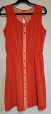 Womens Mark Sleeveless Dress Orange/Peach Button Front Open Back Size L