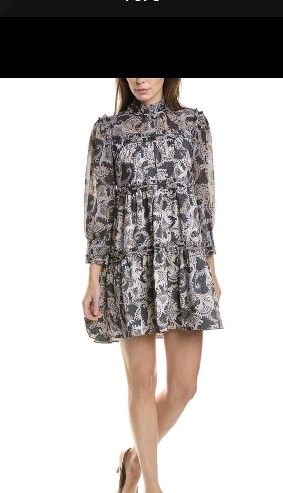 NEW Cinq a Sept Brady Raven Ruffle Tiered Babydoll Dress Sheer Details Sz 6 $395