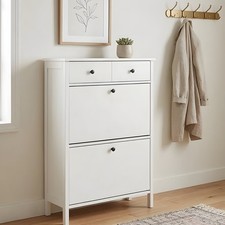 Kira White Shoe Storage Cabinet - Slim Wooden Shoe Rack for Hallway & Entryway