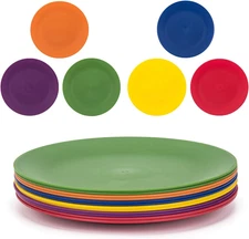 Plastic Plates Set of 12 - Unbreakable and Reusable 9.875 Inches Dinner Plates, 