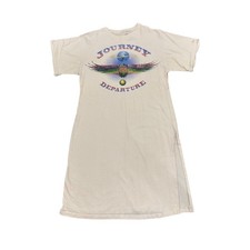 Journey Departure Graphic T Shirt Dress Cream Cotton Side Slit Size S