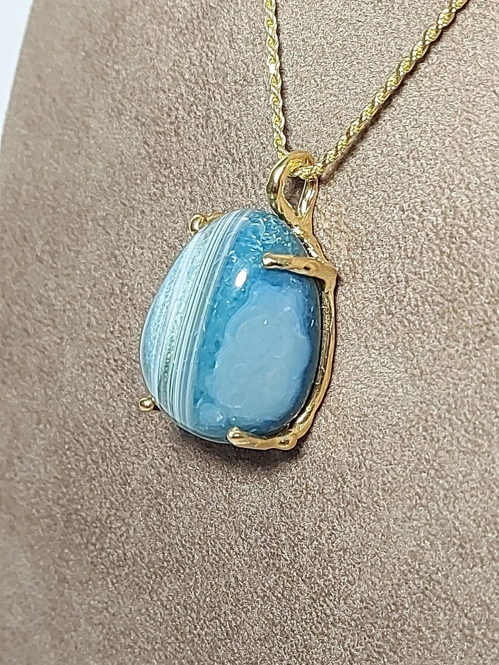 Collana Argento  925 Donna Dorata con Ciondolo Pendente Pietra Dura Agata Colore - Immagine 3 di 4