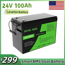 24V 100A LiFePO4 Lithium Battery 100A BMS Off-grid For RV Solar Boat Camp Marine