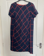 NEXT Navy & Red Check Shift Dress UK 14 Knee Length Round Neck Short Sleeve Zip