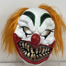 Scary Creepy Clown Mask Halloween Costume Orange Hair Horror Latex Cosplay