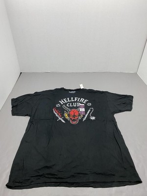 Stranger Things Hellfire Club Shirt Mens 2XL Black Graphic Tee Netflix Fire
