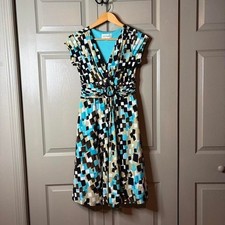 Y2K brown geometric midi dress Size 8 summer preppy fairy festival cottagecore