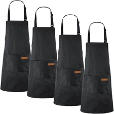 4 Pcs Kitchen Cooking Aprons with Pockets Adjustable Waterproof Baking Apron ...