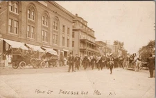 Marching Band Parade, Main Street, PRESQUE ISLE, Maine Real Photo Postcard