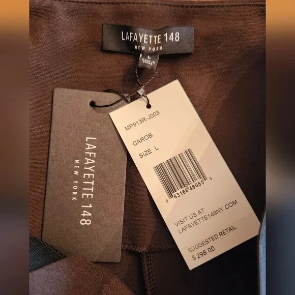 NEW Lafayette 148 Punto Milano Nolita Leggings Brown Side Panels Size L - Image 4 of 4