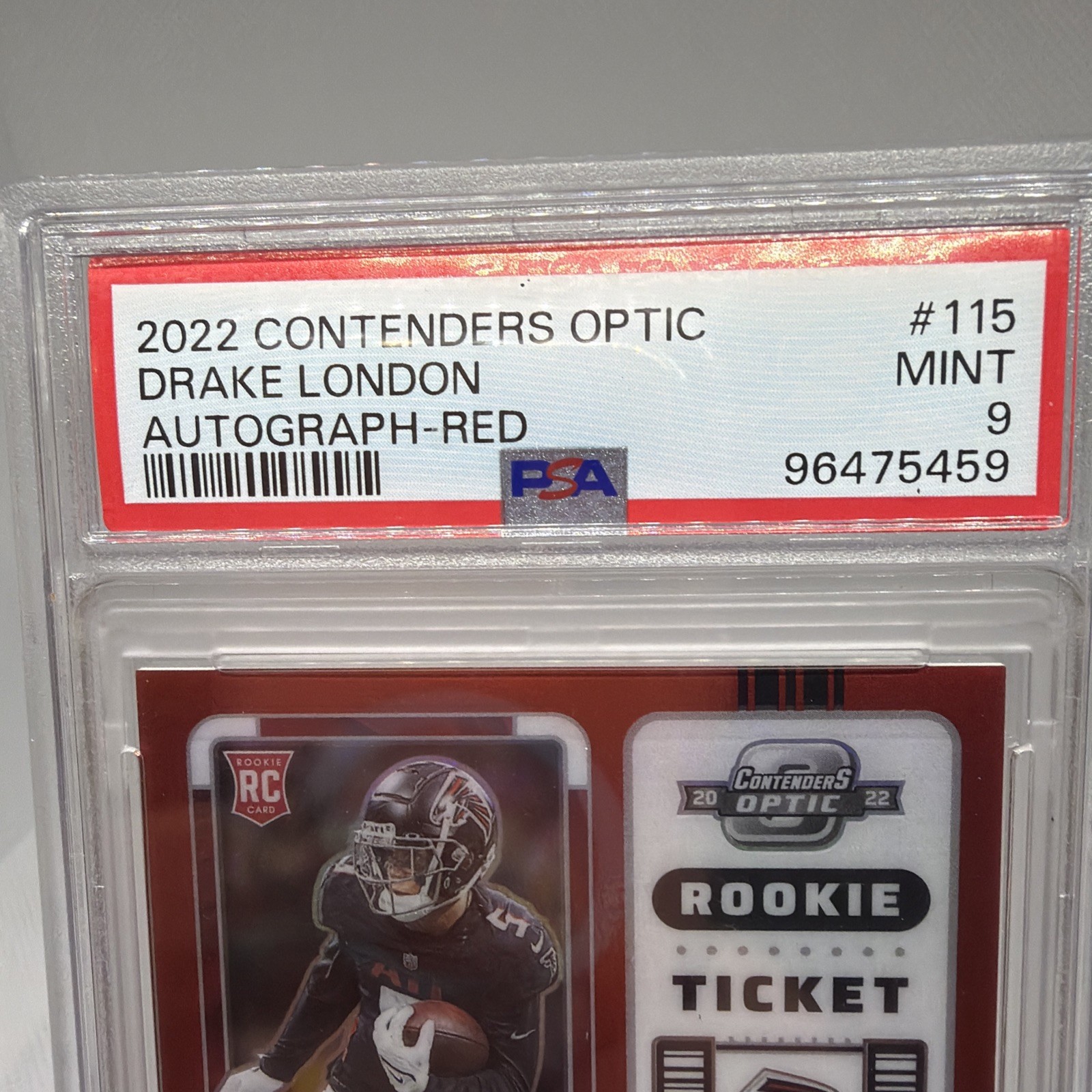 2022 Panini Contenders Optic Red - Drake London Rookie (RC) /149 Auto PSA 9 #115 view 6