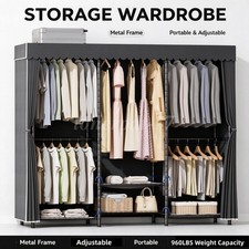 Heavy Duty Wardrobe Rack Large Garment Rack Clothing Shelves Freestanding Closet
