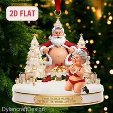 Funny Couple Christmas 2D Flat Ornament, Personalized Santa and Mrs