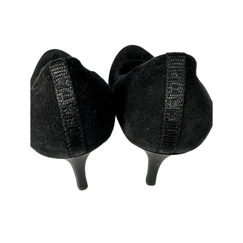PRADA Kitten Heel Velvet Pumps Black IT 41 US 11 Round Toe Slip On Eyelet Heels - Picture 5 of 9