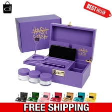 Versatile Decorative Bamboo Stash Box with Airtight Jars & Storage Tube - 10"x7"