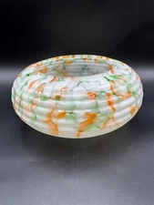 1930s Mottled Glass Ceiling Shade Flycatcher Ribbed 11"D x 4.5" H Art Deco VTG