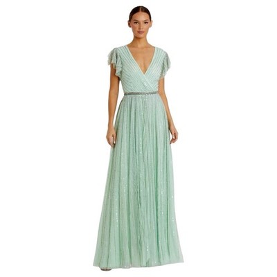 Mac Duggal 5502 Mint Green Sequin Flutter Sleeve A-Line Formal Gown Size 8 $698