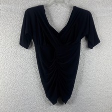 NWOT Unbranded Womens Black Stretch Ruched V-Neck Short Sleeve Mini Dress Size M