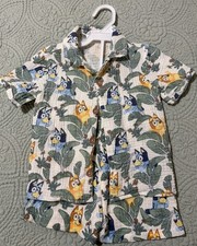 Bluey Bingo Toddler outfit Set 2T Shirt Shorts Hawaiian Button Up 2Pc