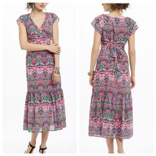 Anthropologie Vanessa Virginia Dress Women Size 4 Beaded Boho Mural Maxi