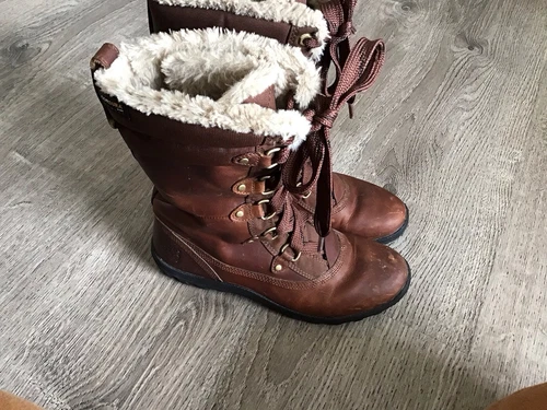 Stivali invernali alti Timberland donna tessuto cordura 8 5 pelle marrone foderati pelliccia