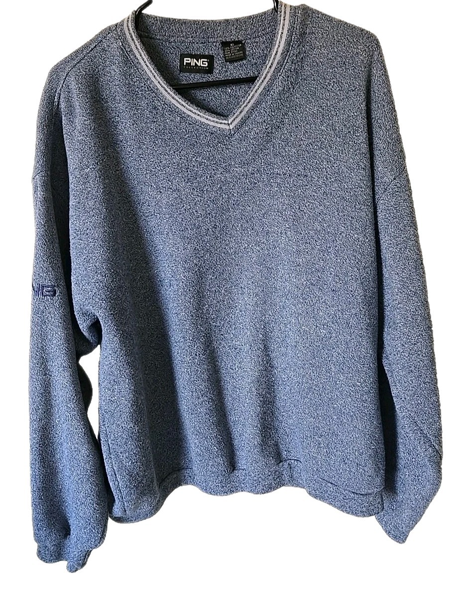 Ping Golf Sweater Mens XL Blue V-Neck Pullover Knit Embroidered Logo Classic Fit