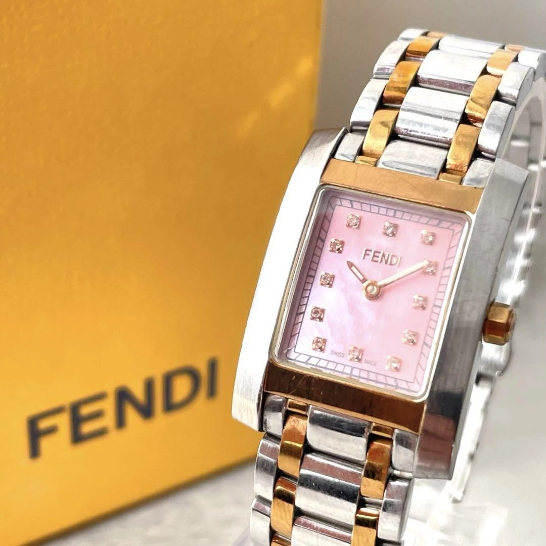 Orologio FENDI 7000L Conchiglia Rosa con Movimento al Quarzo Testato 12 Diamanti