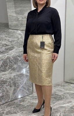 MARINA RINALDI   DREAM  GOLD ELEGANT SKIRT SIZE US-12 NEW W/ DEFECT ITALY