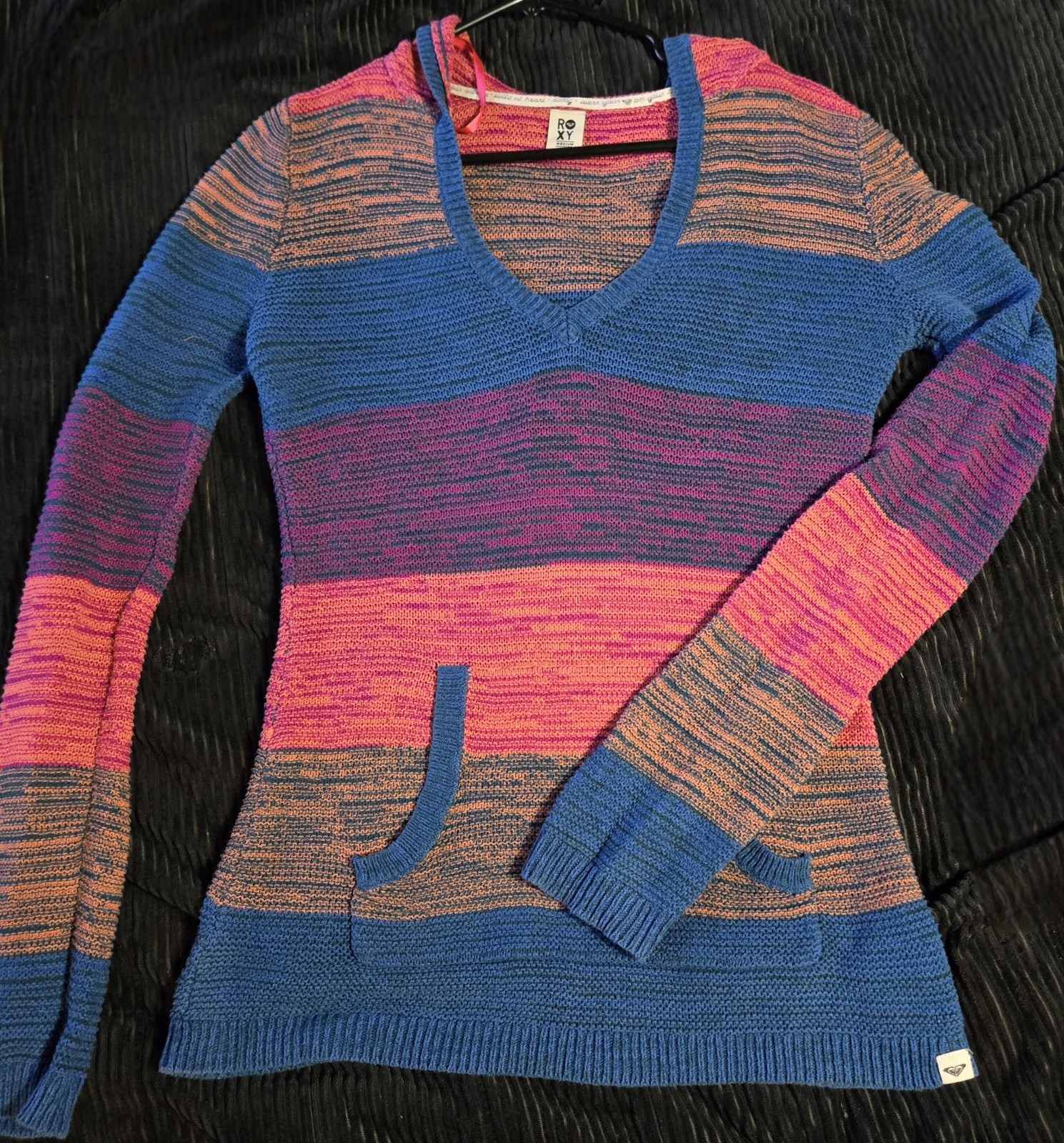 Roxy size medium sweater Hooded Multi Colored Lon… - image 13