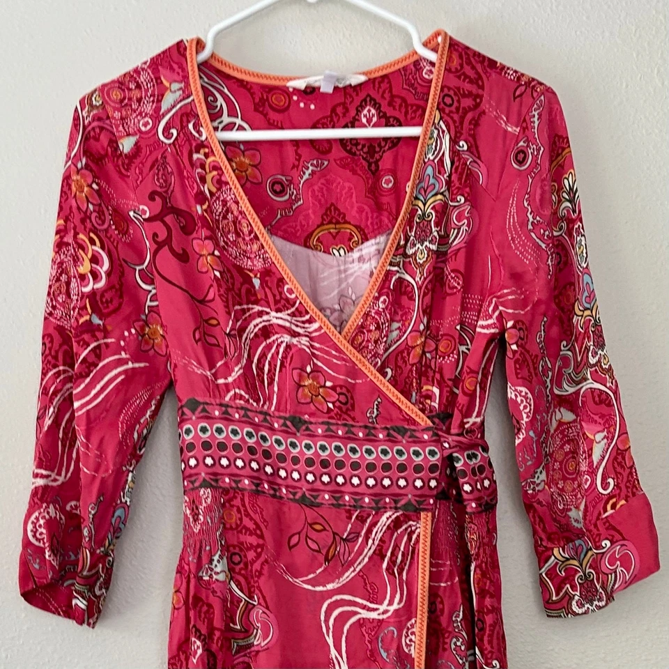 Anthropologie Odd Molly Wrap dress paisley high low ruffle romantic boho pink M - Image 4 of 4