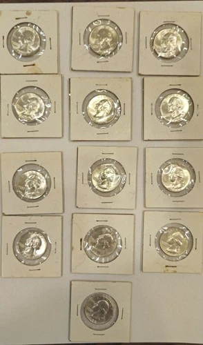 1954-1962  Washington Quarters -  Uncirculated or AU. 90% Silver.  Lot of 13