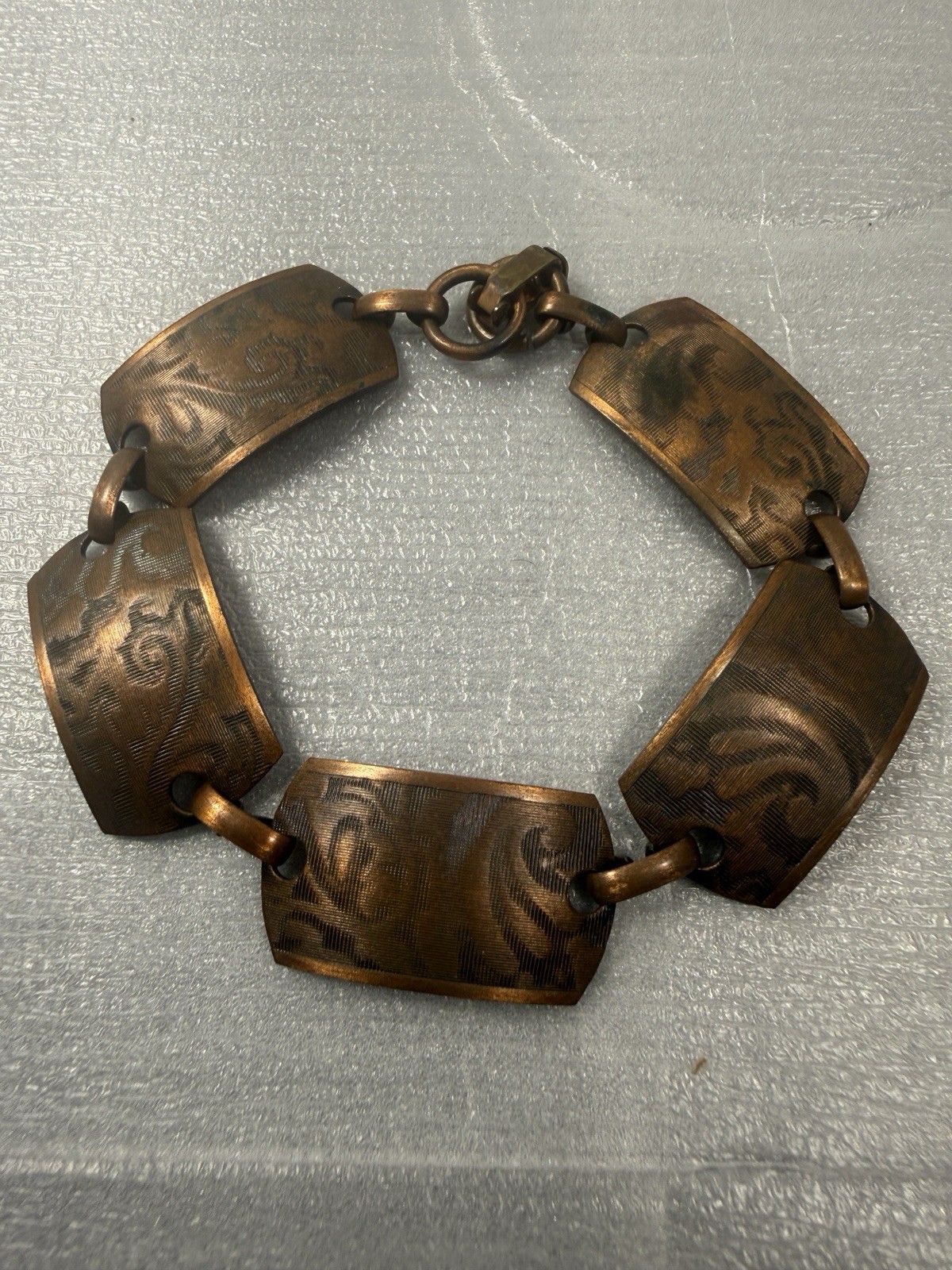 Vtg Solid Copper Stamped Rectangular Panel Link B… - image 4