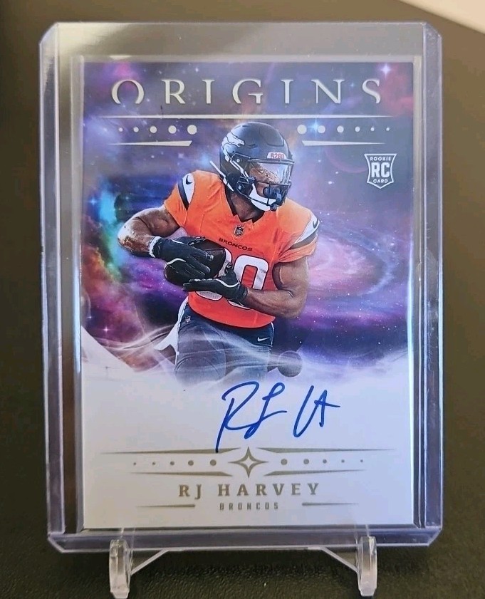 2025 Origins Football RJ Harvey Denver Broncos Auto On Card RA-RJH Rookie NFL