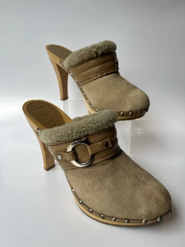 Mules sabot Christian Dior cuir daim peau de mouton marron 40/9