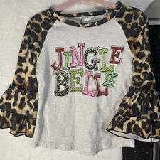 Girls Christmas Jingle Bells Ruffle Leopard Top & Sparkle Pants Set, 18/24M