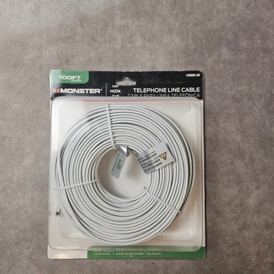 Monster Just Hook It Up 100ft Telephone Line Cable White 4-Conductor 140095-00
