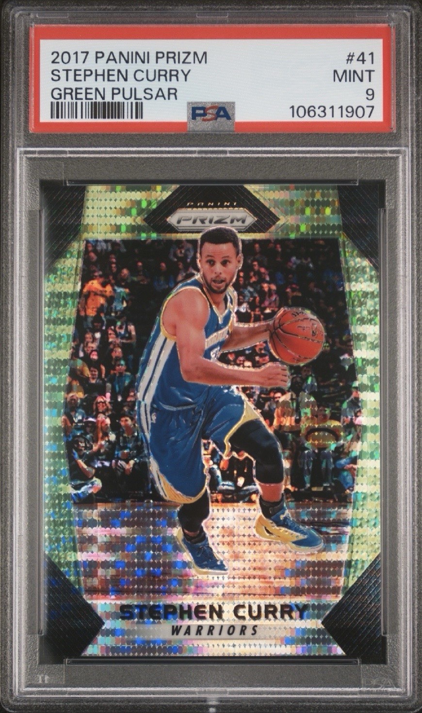 2017-18 Panini Prizm Stephen Curry Green Pulsar Prizm # /25 PSA 9 Mint
