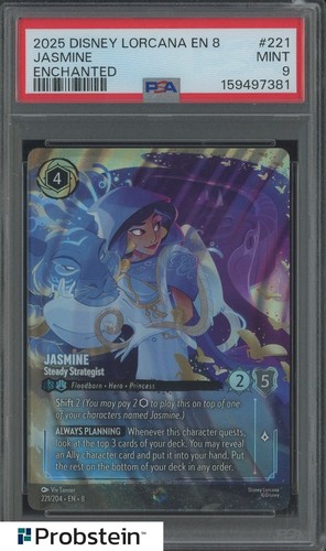 2025 Disney Lorcana EN 8 Enchanted #221 Jasmine PSA 9 MINT